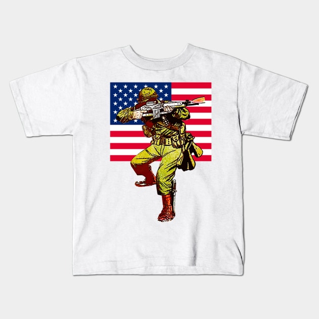 patriot warrior in action Kids T-Shirt by Marccelus